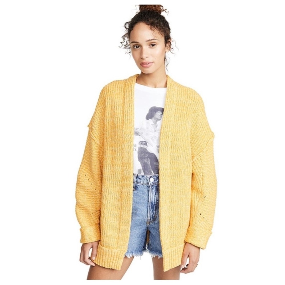 Free People High Hopes Cardigan XS Yellow Chunky Shaker Knit Open Oversized